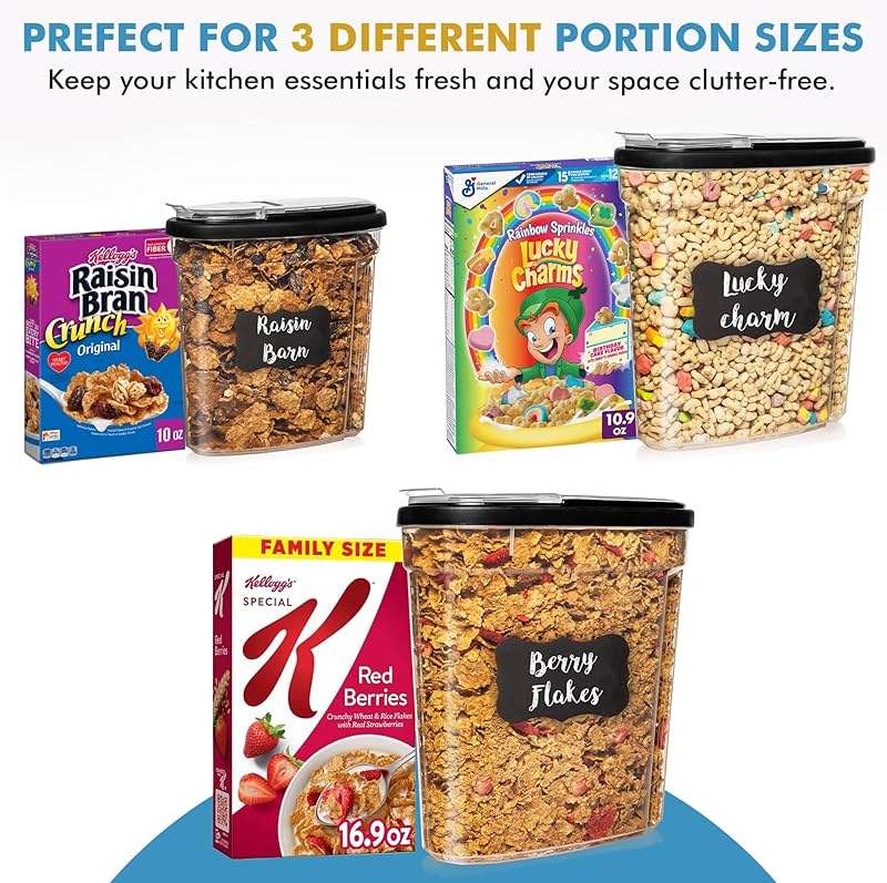 Shazo 3 PC Cereal Container Storage Set (5.2L, 2.8L, 1.2L) - Large Airtight Food Storage Containers with Flip-Top Lids, BPA-Free Plastic Cereal Dispenser for Pantry, Rice, Flour, Sugar & Pasta - Image 7