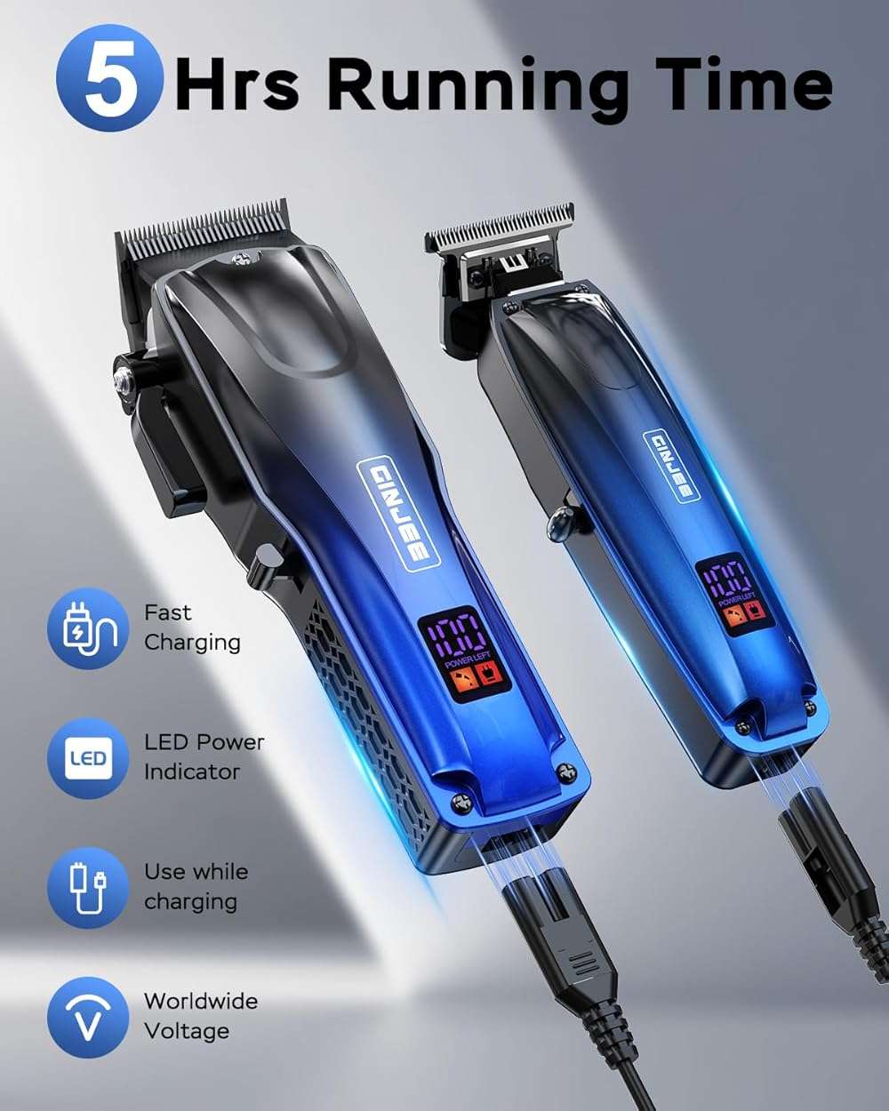 GinJee Professional Hair Clippers for Men Cordless & Corded - Rechargeable Barber Clipper & Trimmer Set with Fade Lever for Home Haircuts, Grooming Kit with Guide Combs, with Travel Case - Image 3
