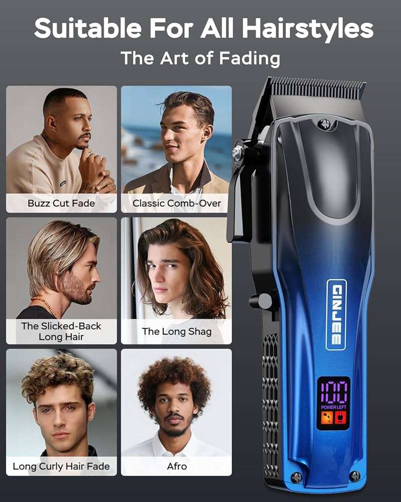 GinJee Professional Hair Clippers for Men Cordless & Corded - Rechargeable Barber Clipper & Trimmer Set with Fade Lever for Home Haircuts, Grooming Kit with Guide Combs, with Travel Case - Image 6
