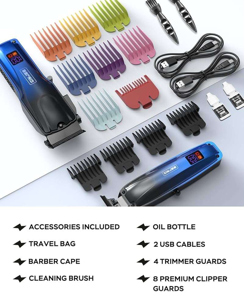 GinJee Professional Hair Clippers for Men Cordless & Corded - Rechargeable Barber Clipper & Trimmer Set with Fade Lever for Home Haircuts, Grooming Kit with Guide Combs, with Travel Case - Image 7