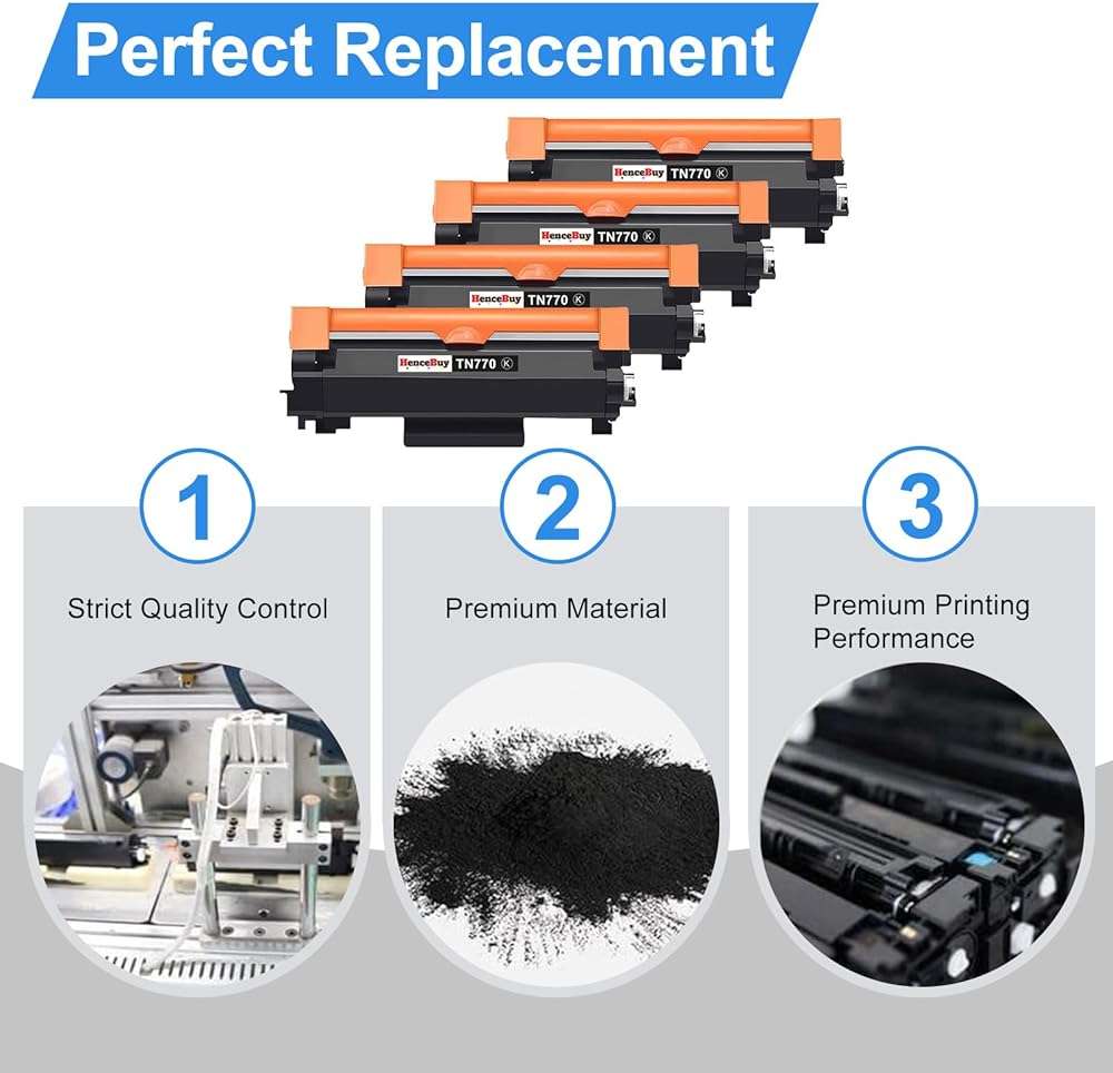 HenceBuy 4 Pack - TN770 TN-770 Toner Cartridges Replacement for Brother TN 770 TN-770 Super High Yield Black Toner Cartridge Work with HL-L2370DW L2370DWXL MFC-L2750DW L2750DWXL Printer,4,500 Pages - Image 5
