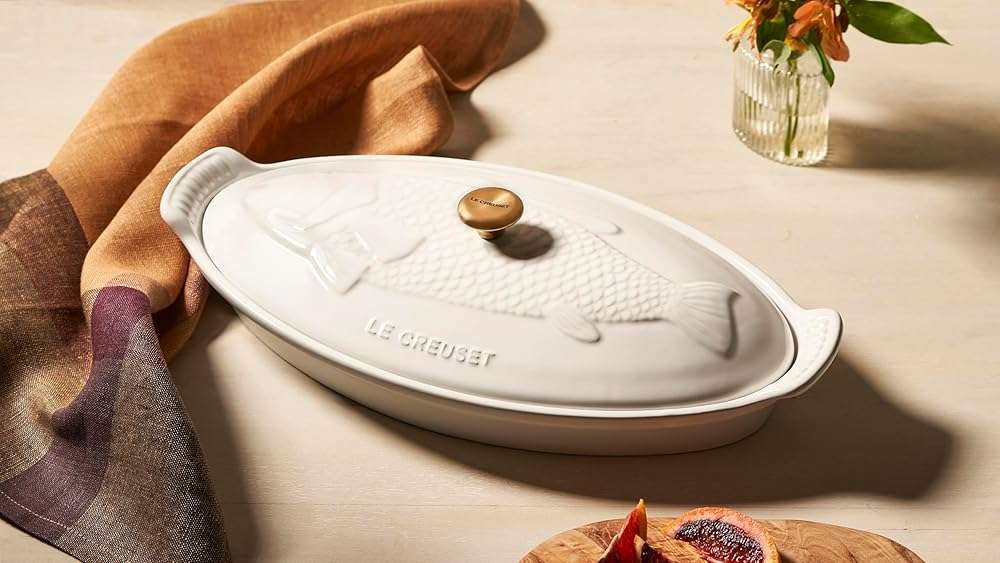 Le Creuset Stoneware Heritage Fish Baker, 1.7 qt., White - Image 2