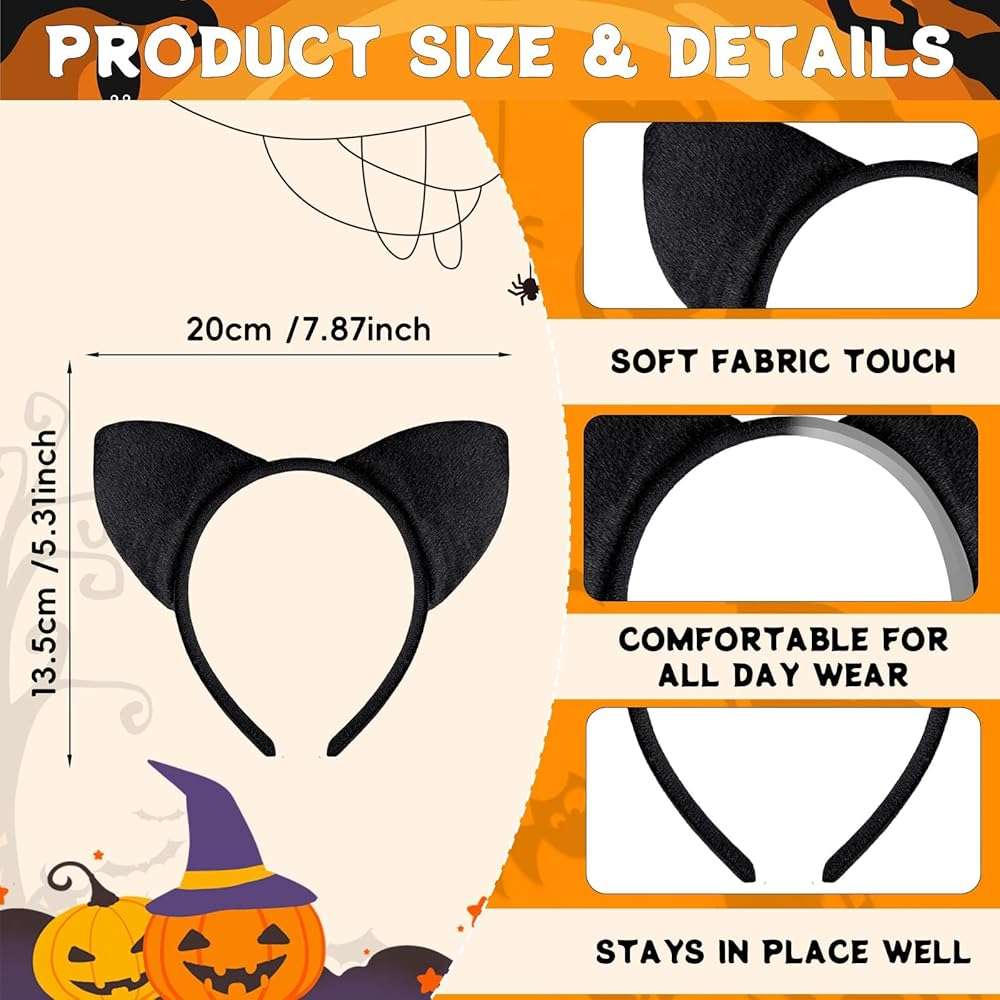 Jremreo Black Furry Cat Ears Headband Accessories for Women – Soft Plush Kitty Costume Hair Hoop for Halloween, Cosplay, Dress-Up, and Cat Outfit Parties - Image 2