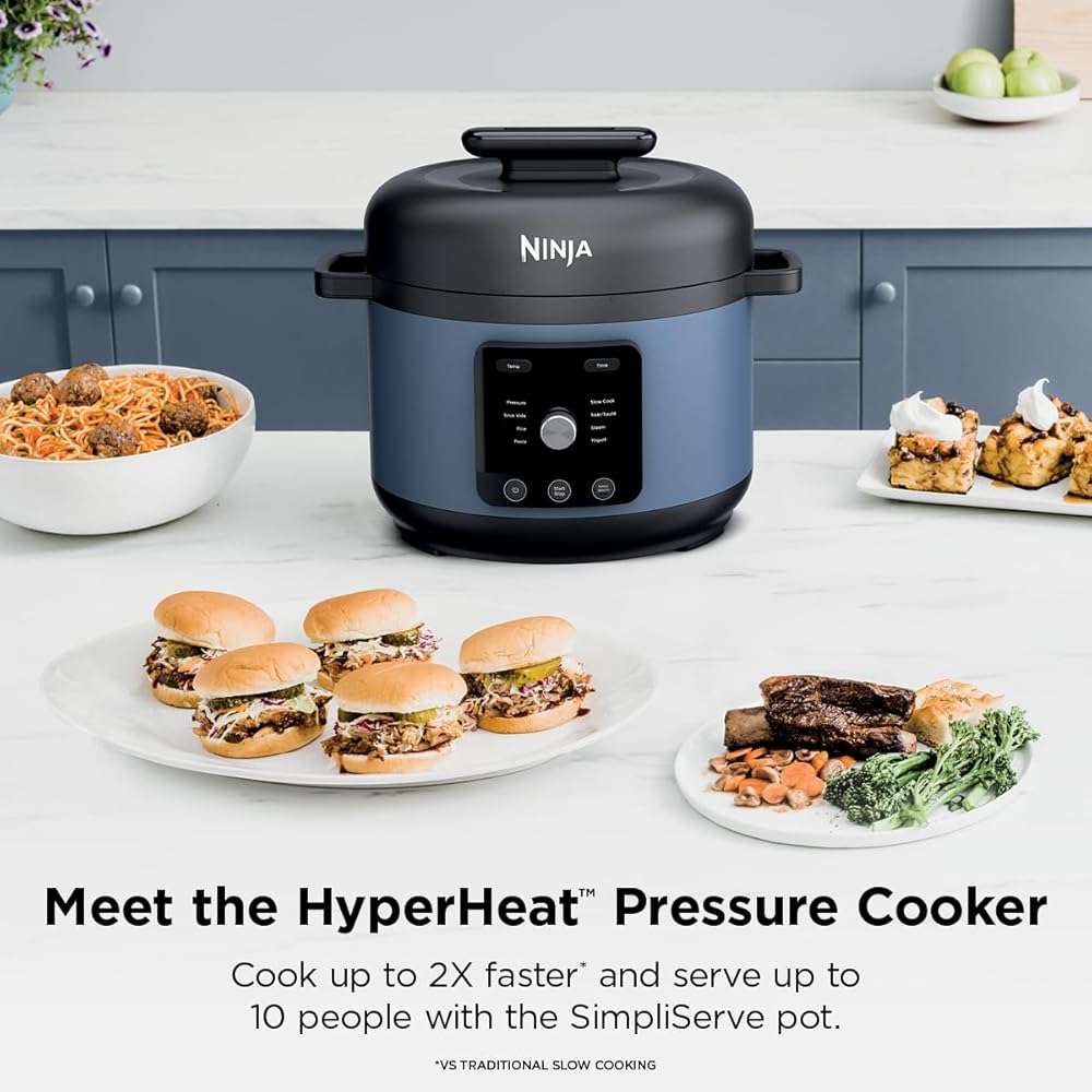 Ninja HyperHeat 9-in-1 Electric Pressure Cooker | 6.5 Qt Multi Cooker with Sear/Sauté, Slow Cooker, Rice Cooker, Sous Vide | 1200W | Fast Cooking, PFAS-Free Pot | Blue Macaron | PC201 - Image 4