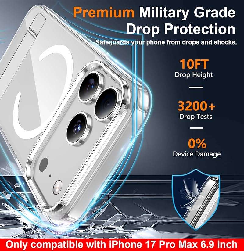 SPIDERCASE Magnetic for iPhone 17 Pro Max Case,with [3 Stand Ways] [Military Grade Drop Protection] with Invisible Stand Shockproof Slim Case for iPhone 17 Pro Max 6.9 inch,Clear - Image 3