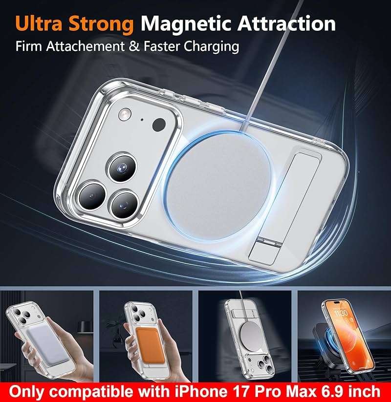 SPIDERCASE Magnetic for iPhone 17 Pro Max Case,with [3 Stand Ways] [Military Grade Drop Protection] with Invisible Stand Shockproof Slim Case for iPhone 17 Pro Max 6.9 inch,Clear - Image 4