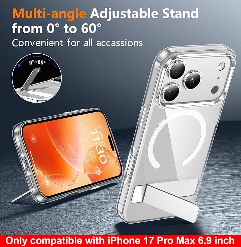 SPIDERCASE Magnetic for iPhone 17 Pro Max Case,with [3 Stand Ways] [Military Grade Drop Protection] with Invisible Stand Shockproof Slim Case for iPhone 17 Pro Max 6.9 inch,Clear - Image 5