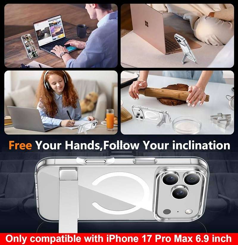 SPIDERCASE Magnetic for iPhone 17 Pro Max Case,with [3 Stand Ways] [Military Grade Drop Protection] with Invisible Stand Shockproof Slim Case for iPhone 17 Pro Max 6.9 inch,Clear - Image 8
