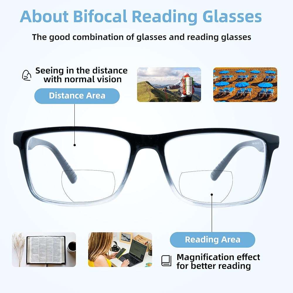 Ryegis Bifocal Reading Glasses,Classic Square Men Readers,Lightweight Cheaters Glasses Comfortable Spring Hinges 1.25 - Image 5