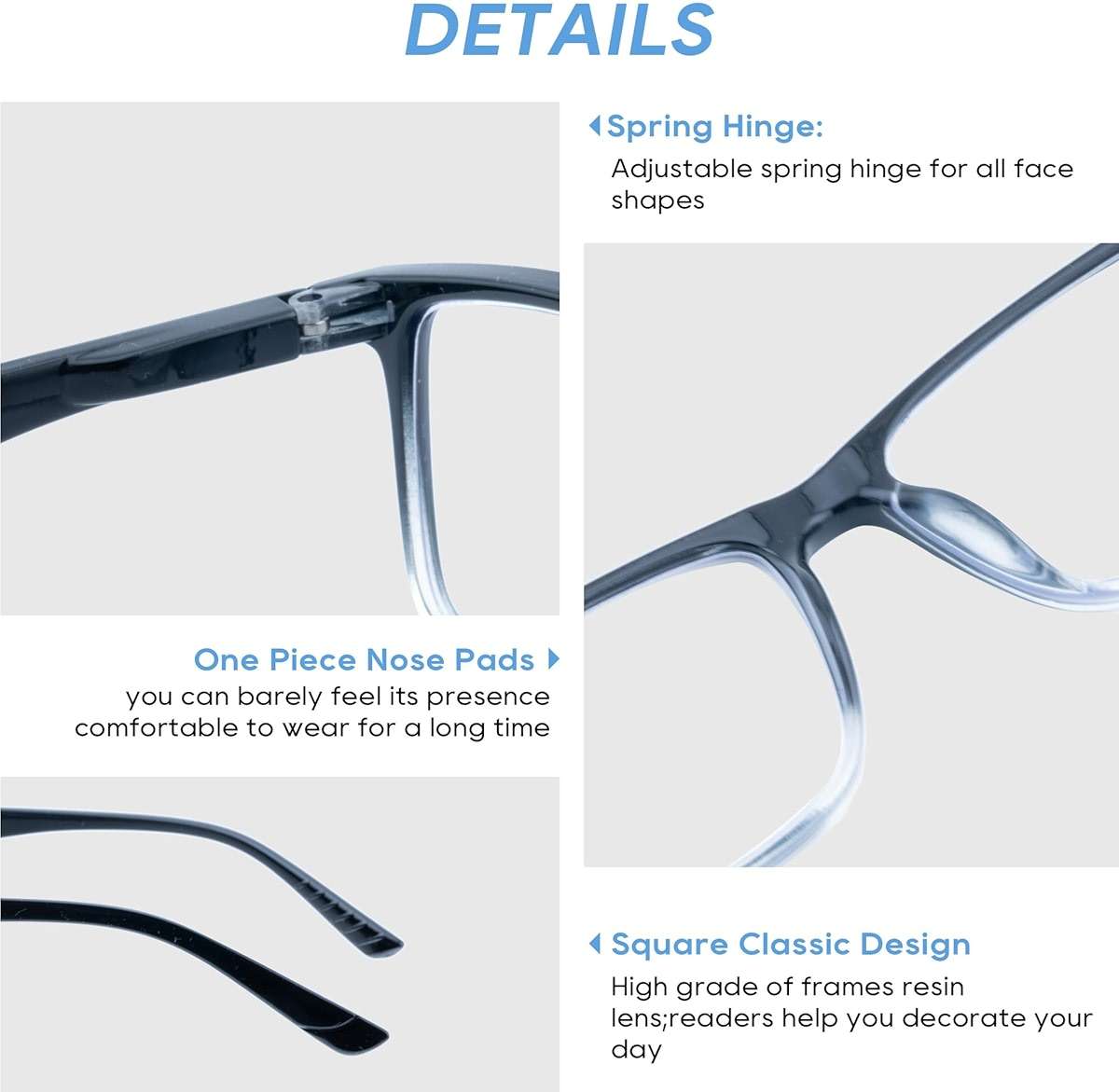 Ryegis Bifocal Reading Glasses,Classic Square Men Readers,Lightweight Cheaters Glasses Comfortable Spring Hinges 1.25 - Image 6