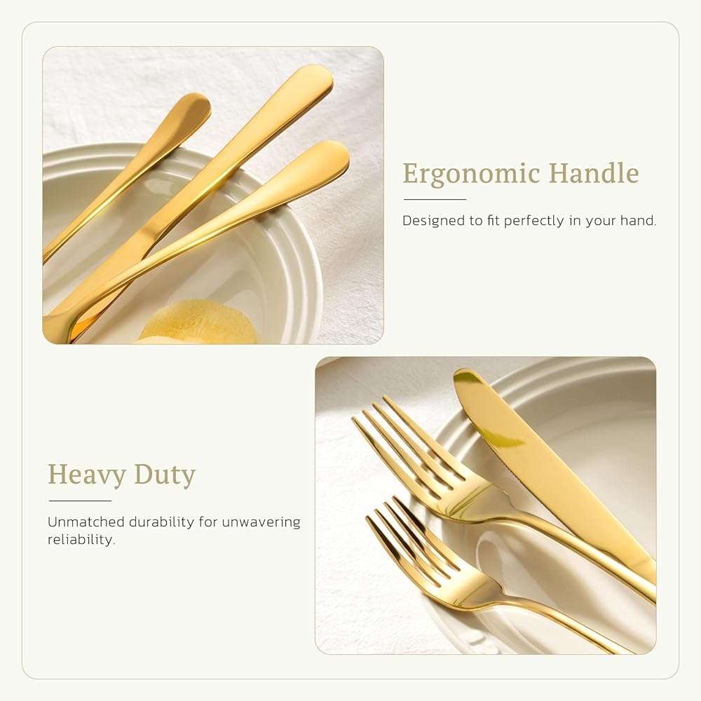 Astercook 24-Piece Silverware Set with Steak Knives Gold Flatware Set for 4 Food-Grade Stainless Steel Cutlery Set Mirror Polished Utensils Set Include Spoons and Forks for Home Kitchen Restaurant - Image 6