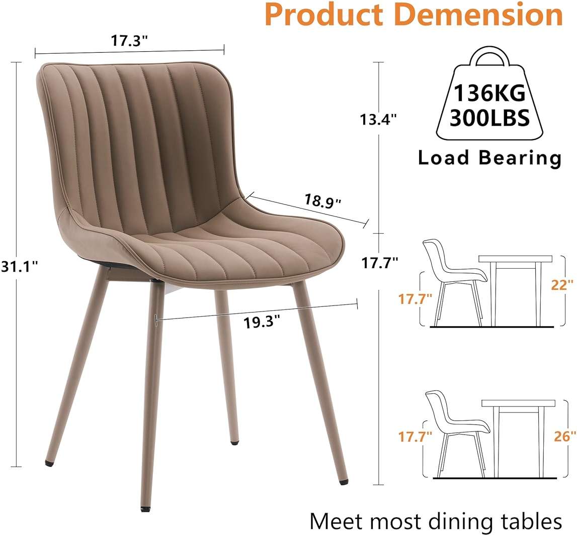 YOUNUOKE Mid-Century Modern Dining Chairs Set of 2, Khaki PU Leather Upholstered Kitchen Chairs with Khaki Metal Legs, Armless Accent Chair for Dining Room, Guest Reception Room - Image 2