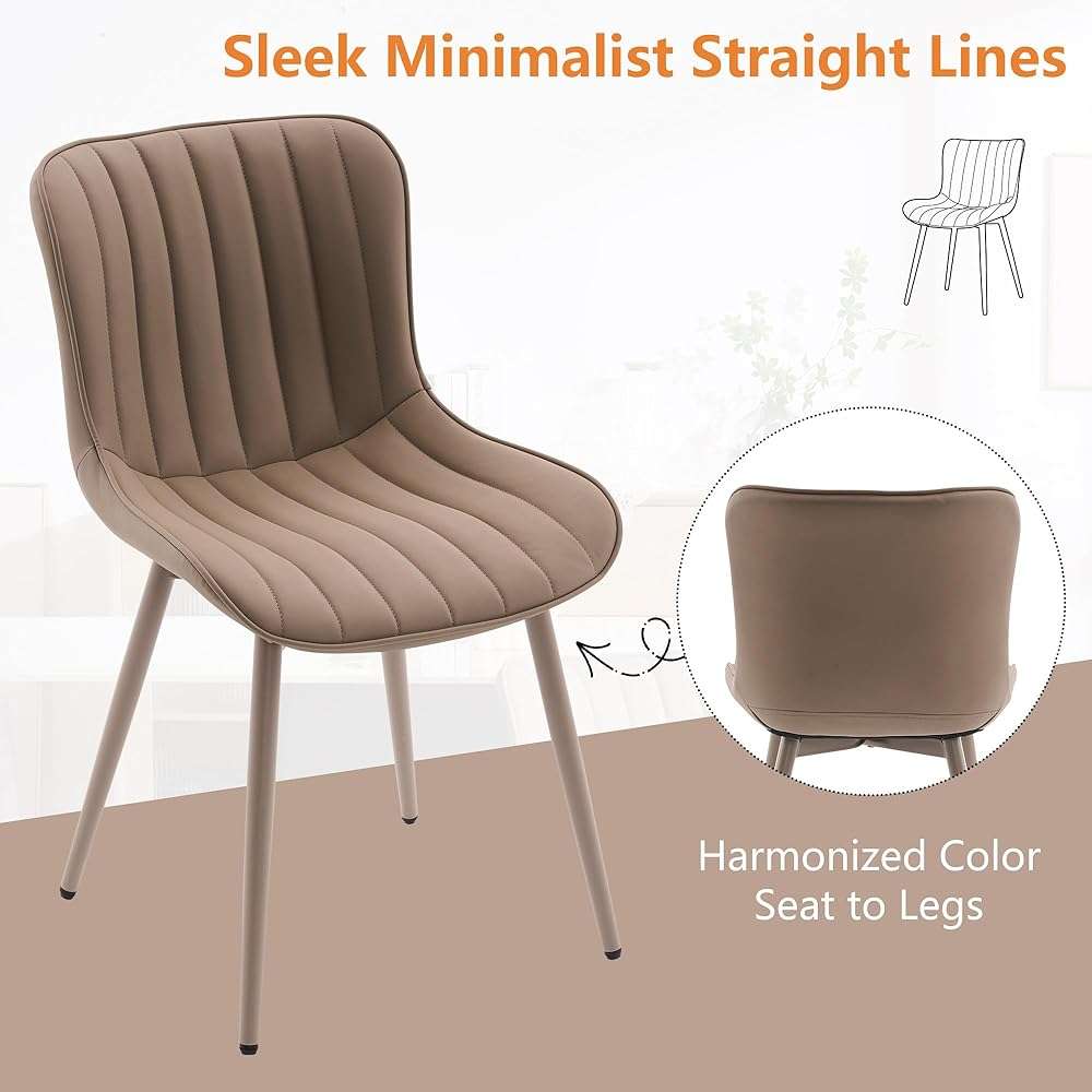 YOUNUOKE Mid-Century Modern Dining Chairs Set of 2, Khaki PU Leather Upholstered Kitchen Chairs with Khaki Metal Legs, Armless Accent Chair for Dining Room, Guest Reception Room - Image 8