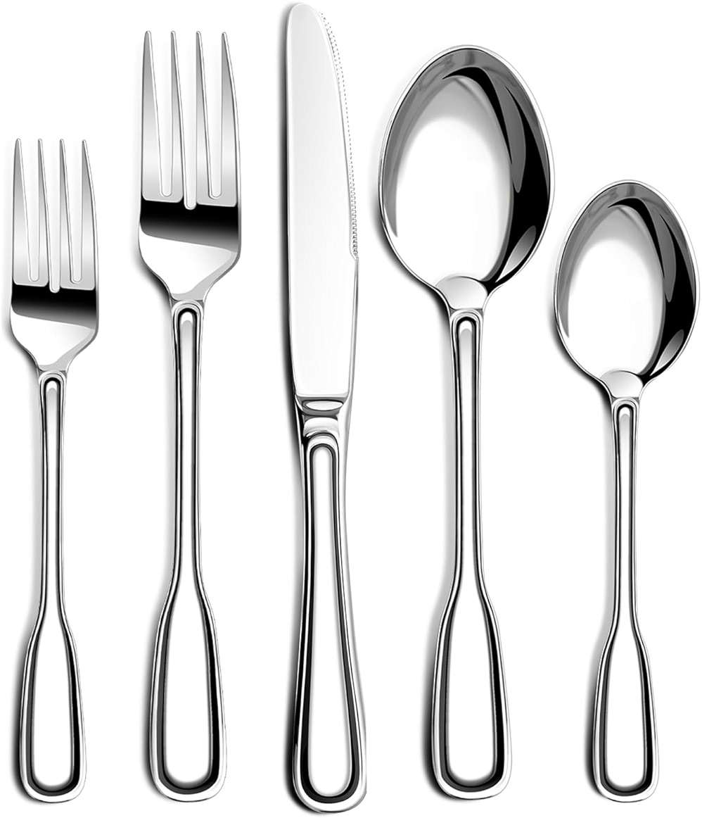 Silverware Set for 8, 40 Piece Boston Style Stainless Steel Flatware Set with Wide Handles - Mirror Polished Cutlery Set, Heavy Duty Forks Spoons Knives,Dishwasher Safe - Image 1