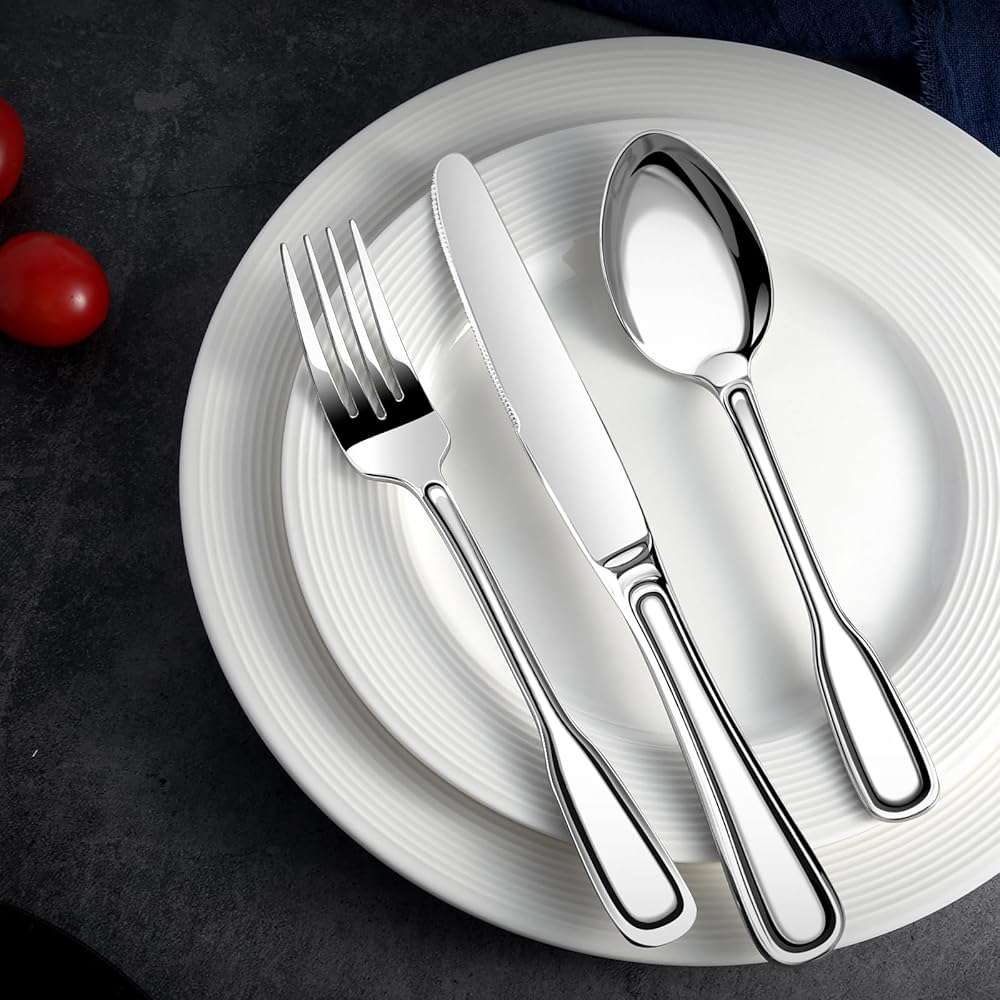 Silverware Set for 8, 40 Piece Boston Style Stainless Steel Flatware Set with Wide Handles - Mirror Polished Cutlery Set, Heavy Duty Forks Spoons Knives,Dishwasher Safe - Image 2