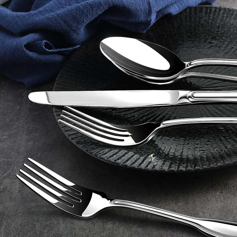 Silverware Set for 8, 40 Piece Boston Style Stainless Steel Flatware Set with Wide Handles - Mirror Polished Cutlery Set, Heavy Duty Forks Spoons Knives,Dishwasher Safe - Image 7