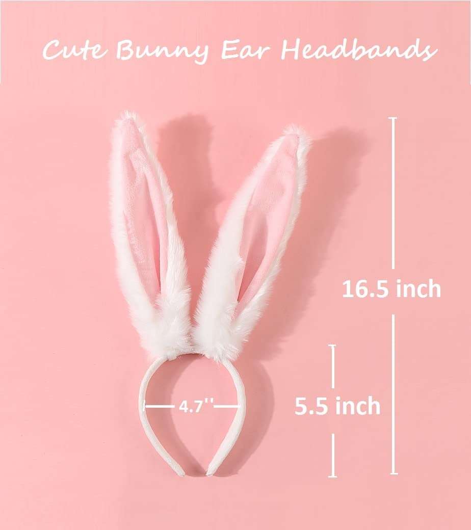 Huachi White Bunny Ears Headband Halloween Bunny Costume Adult: Long Furry Rabbit Ears Party Favors, White Rabbit Costume Accessoriy - Image 3
