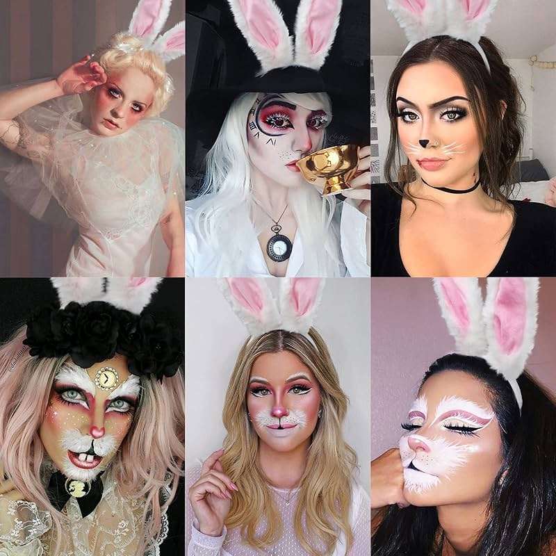 Huachi White Bunny Ears Headband Halloween Bunny Costume Adult: Long Furry Rabbit Ears Party Favors, White Rabbit Costume Accessoriy - Image 4
