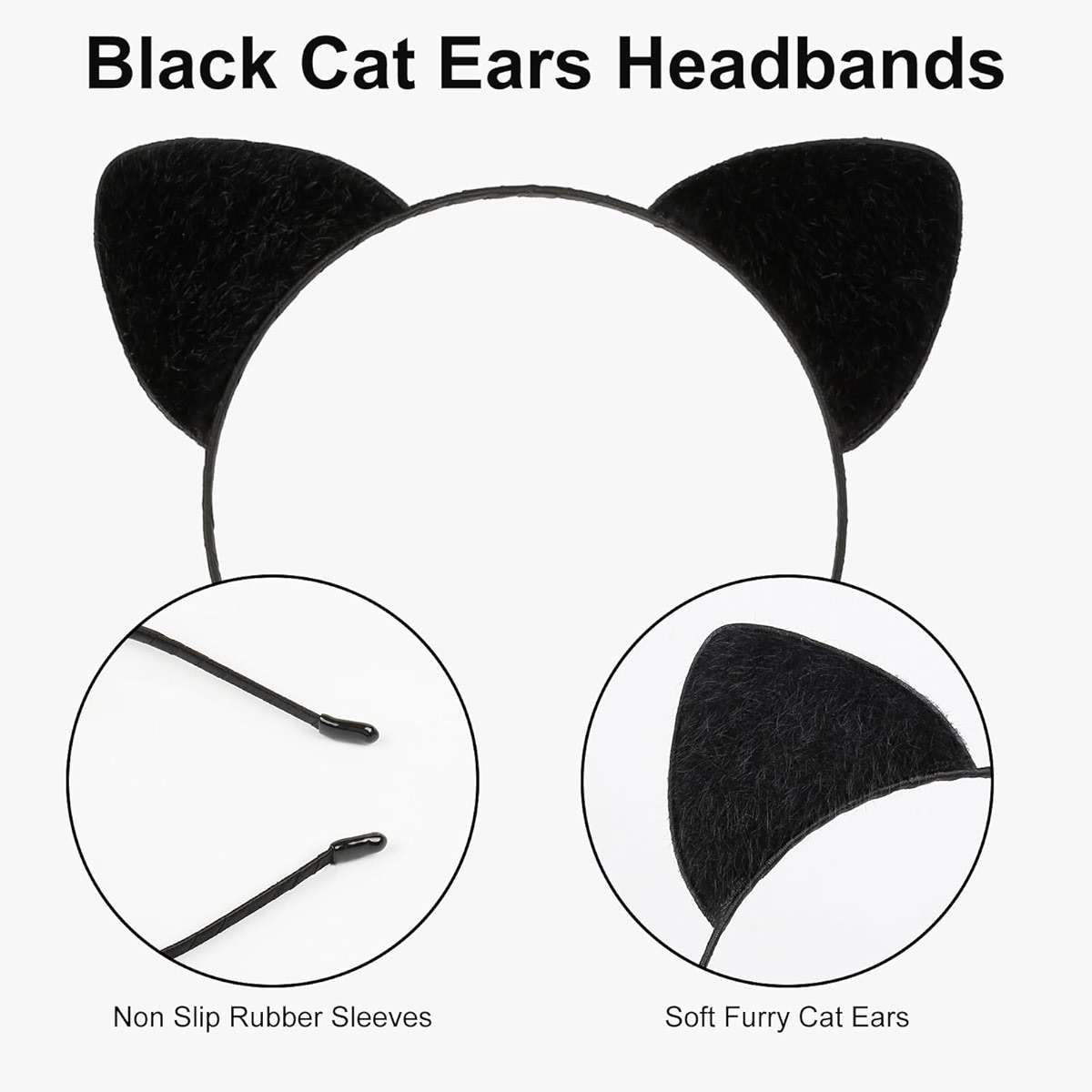 AIBFRID Black Cat Ear Headband for Women Halloween Cat Ear Hairband Furry Cat Ears Headbands Cute Cat Woman Ears Cosplay Costume Accessories - Image 3