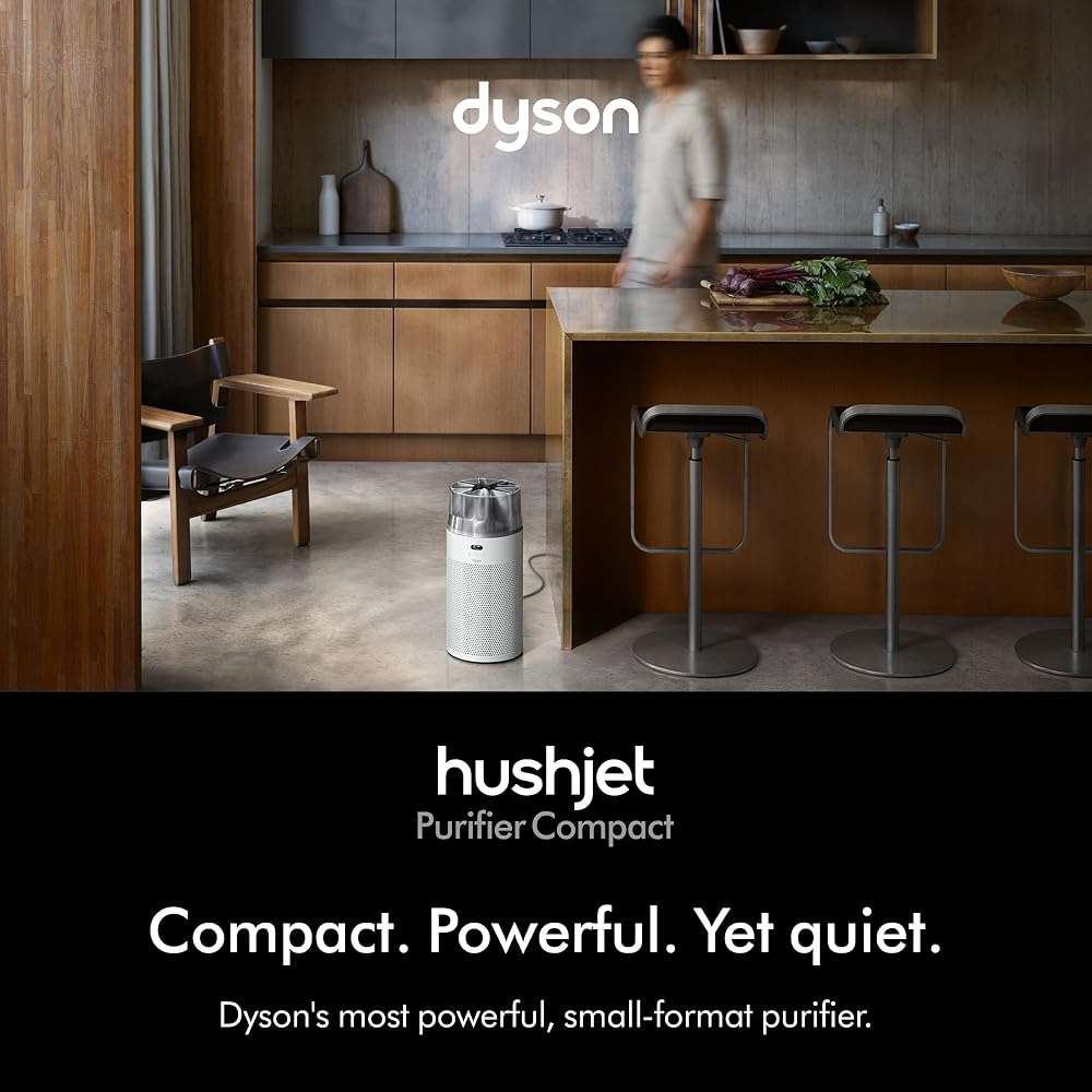 Dyson Hushjet Compact Purifier, Engineered for Powerful, Whisper-quiet, Whole-room Air Purification, Homes with Pets, Allergies, Fully-sealed filtration, 5-year no change filter (White/Silver) - Image 2
