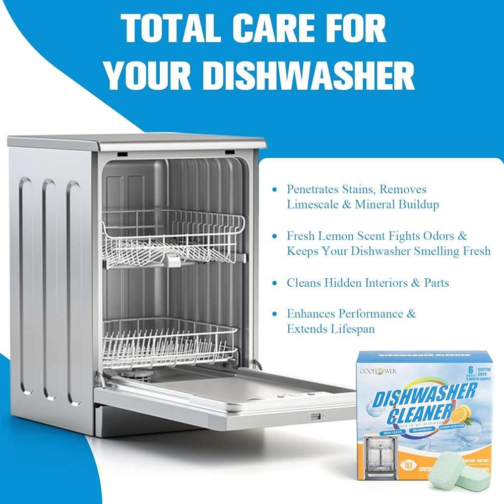 OOOFLOWER 6-Pack Dishwasher Detergent and Deodorizer Tablets, Deep Clean Formula, Dishwasher Safe, Removes Scale, Odors, and Hard Water Residue (Lemon Scent) - Image 6