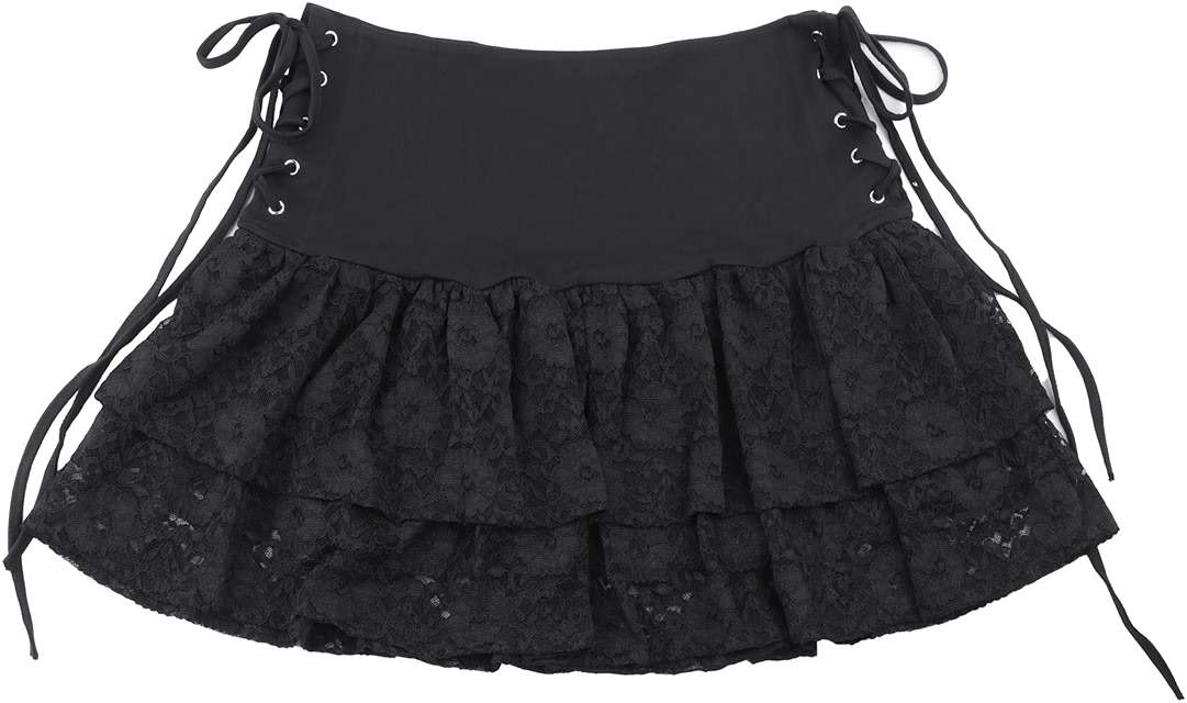 Sunidol Womens Gothic Skirt Y2k 2000s Girl Mall Goth Punk Skirts High Waist Lace-Up Ruffle Fairy Grunge Mini Skirts - Image 3
