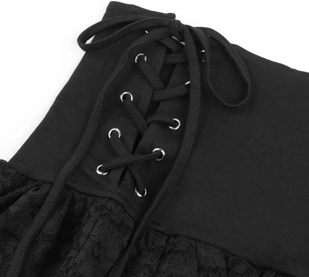 Sunidol Womens Gothic Skirt Y2k 2000s Girl Mall Goth Punk Skirts High Waist Lace-Up Ruffle Fairy Grunge Mini Skirts - Image 4