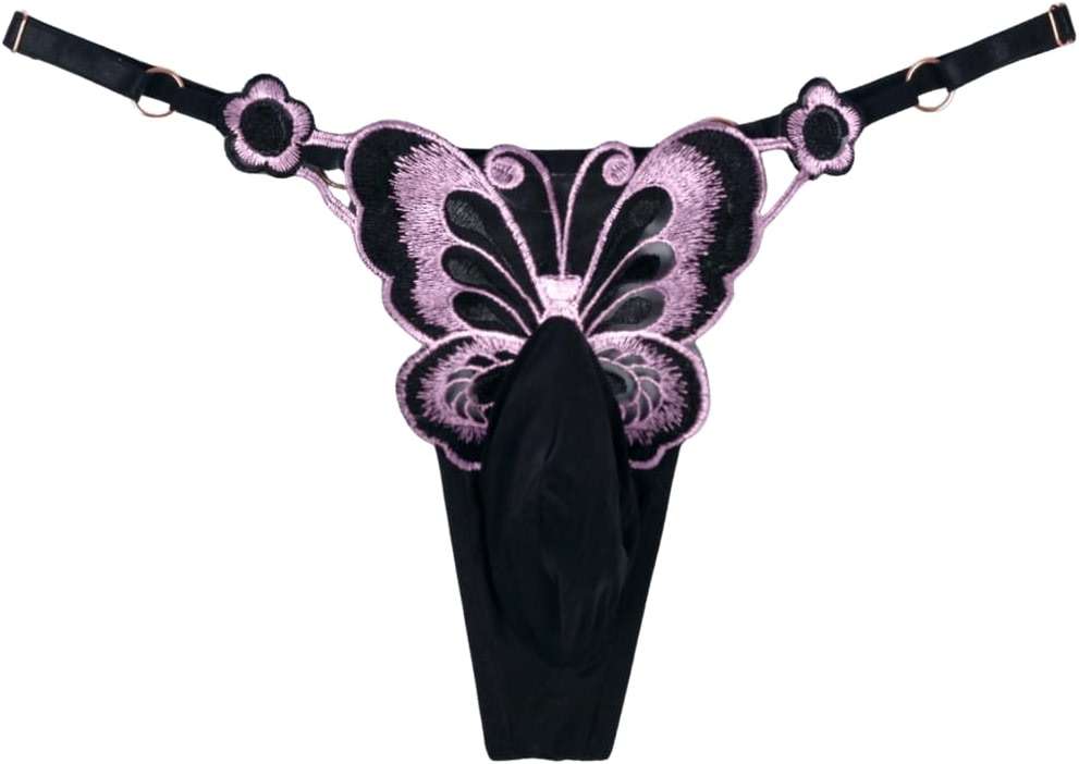 ChiaoLezhee Mens Sexy Butterfly Thong Lingerie, Sissy Girly Femboy Panties, Flower Sheer Mesh, Low Rise G-String Underwear - Image 1