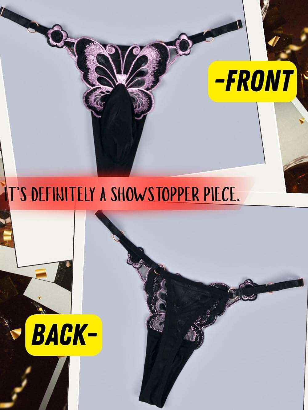 ChiaoLezhee Mens Sexy Butterfly Thong Lingerie, Sissy Girly Femboy Panties, Flower Sheer Mesh, Low Rise G-String Underwear - Image 6