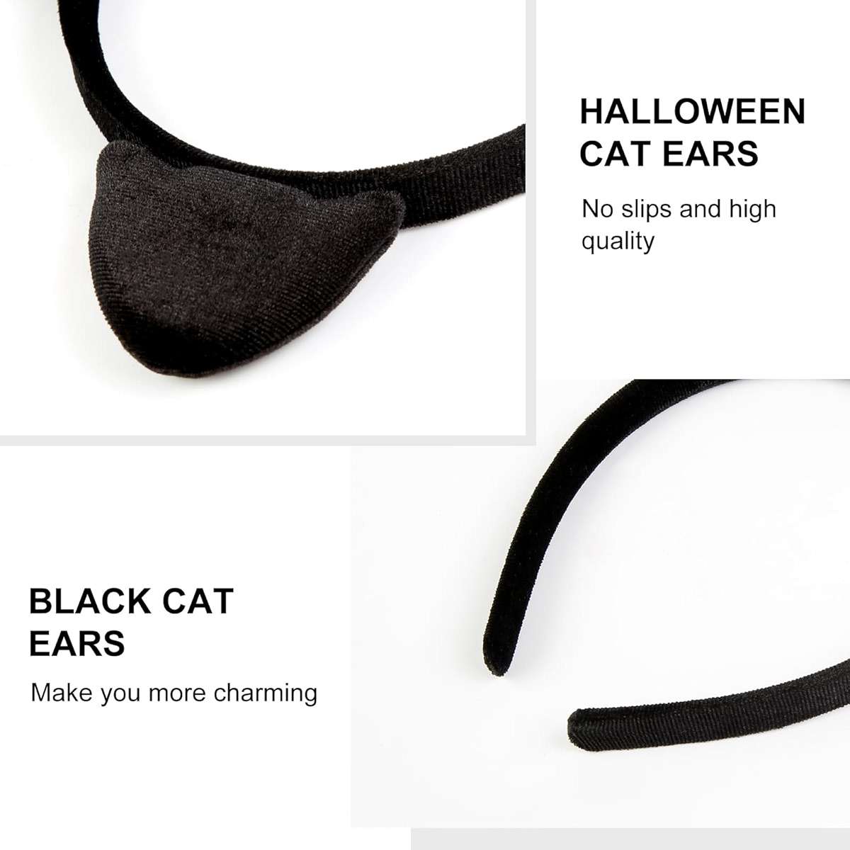 TEBIEKOY Women Cat Ear Headband Black Cat Ear Headband Halloween Cat Ear Hairband Velvet Cat Ears Headbands Cute Cat Woman Ears Accessories - Image 2