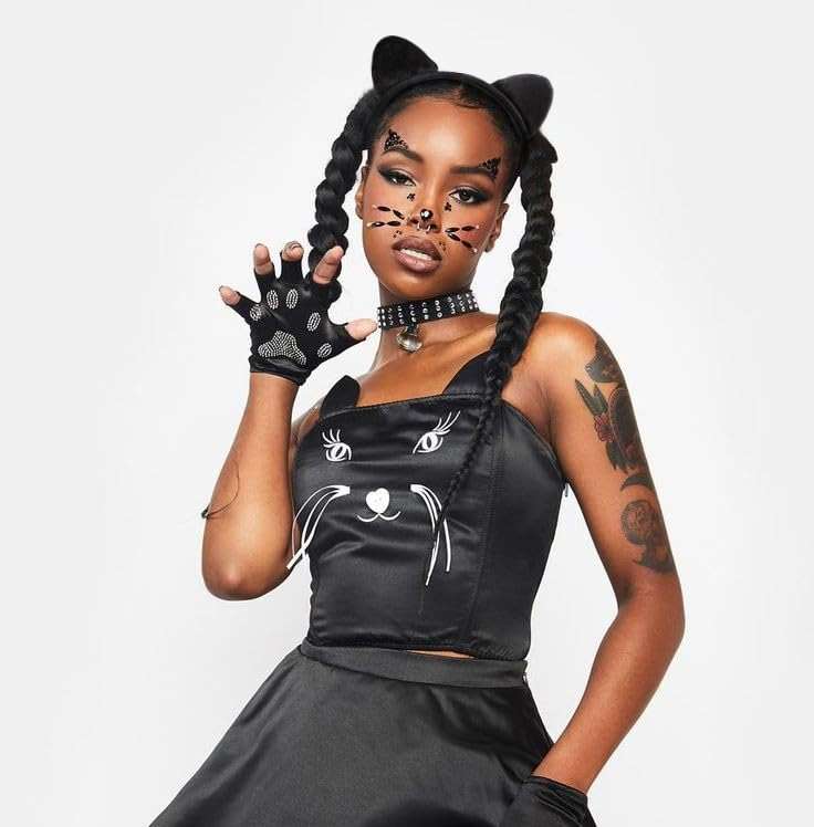 TEBIEKOY Women Cat Ear Headband Black Cat Ear Headband Halloween Cat Ear Hairband Velvet Cat Ears Headbands Cute Cat Woman Ears Accessories - Image 3