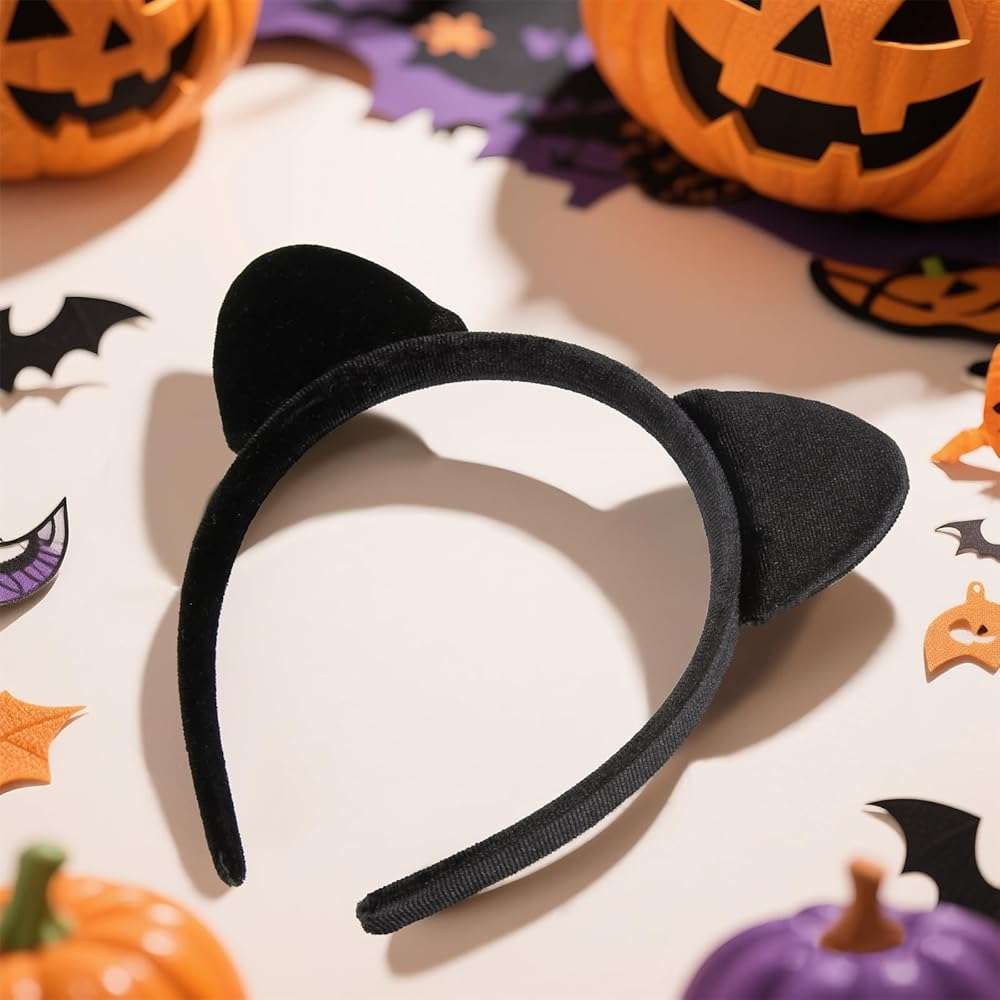 TEBIEKOY Women Cat Ear Headband Black Cat Ear Headband Halloween Cat Ear Hairband Velvet Cat Ears Headbands Cute Cat Woman Ears Accessories - Image 6