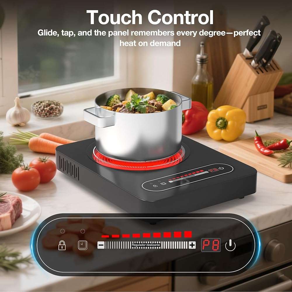 ANHANE 1800W Electric Cooktop, 11 Inch Portable Single Burner with Timer & Child Lock - 110-120V Compact Countertop Stove for Everyday Cooking in Kitchen, Dorm, RV or Office - Image 6