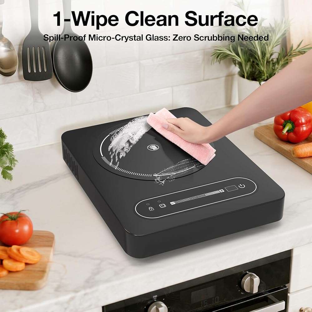ANHANE 1800W Electric Cooktop, 11 Inch Portable Single Burner with Timer & Child Lock - 110-120V Compact Countertop Stove for Everyday Cooking in Kitchen, Dorm, RV or Office - Image 7
