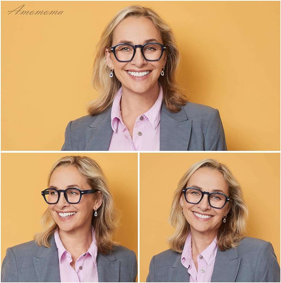 AMOMOMA 2 Pack Retro Square Reading Glasses for Women Men,Blue Light Computer Reader Frame AM6204 - Image 2