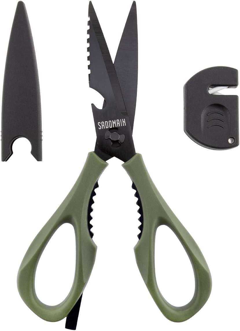 SADOMAIN Kitchen Scissors All Purpose, Extra Sharp Kitchen Shears with Knife Sharpener & Sheath, Solid & Durable Stainless Steel Scissors with ANTI-RUST Black Titanium Plated, Dishwasher Safe - Green - Image 1