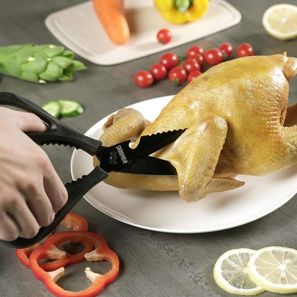 SADOMAIN Kitchen Scissors All Purpose, Extra Sharp Kitchen Shears with Knife Sharpener & Sheath, Solid & Durable Stainless Steel Scissors with ANTI-RUST Black Titanium Plated, Dishwasher Safe - Green - Image 2