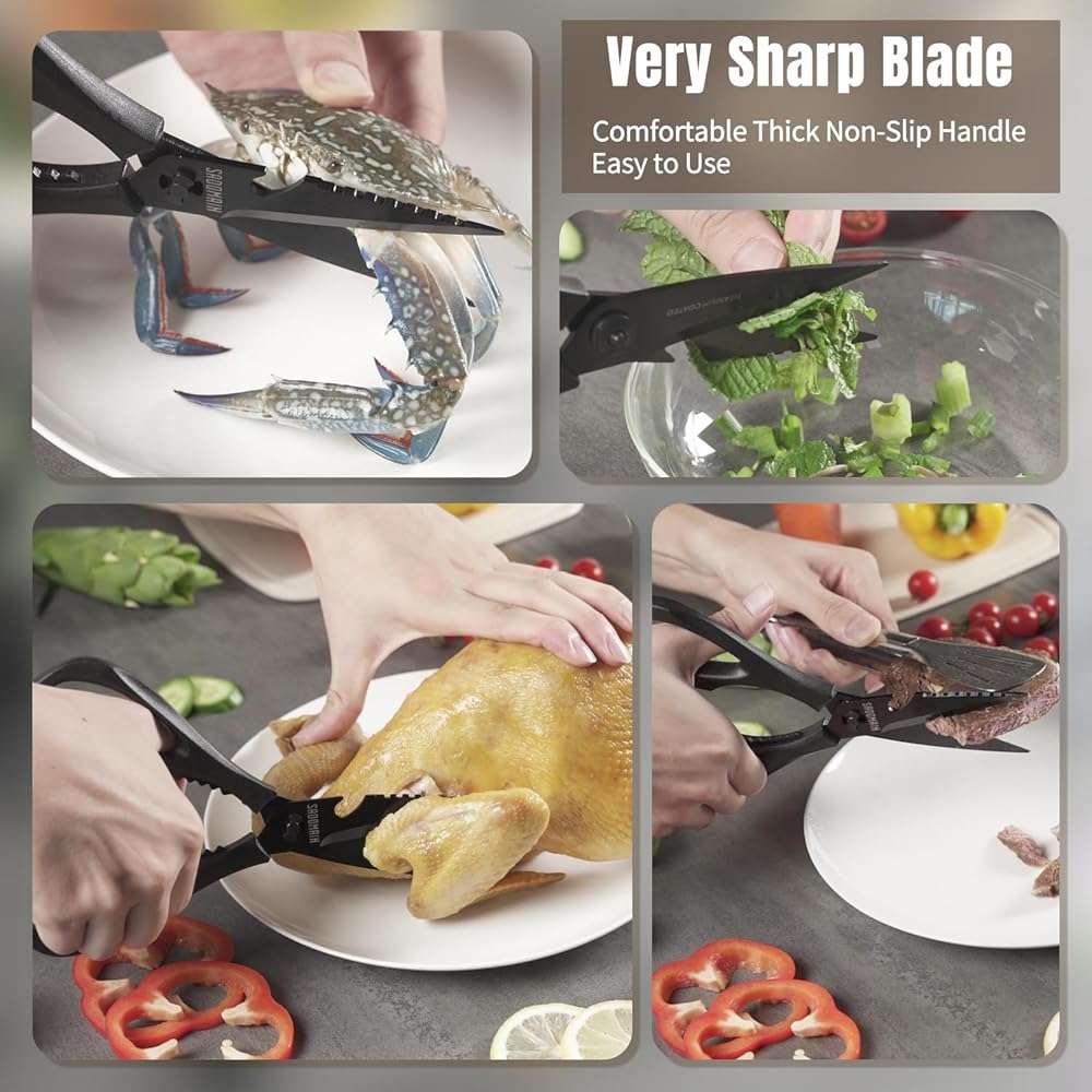 SADOMAIN Kitchen Scissors All Purpose, Extra Sharp Kitchen Shears with Knife Sharpener & Sheath, Solid & Durable Stainless Steel Scissors with ANTI-RUST Black Titanium Plated, Dishwasher Safe - Green - Image 4
