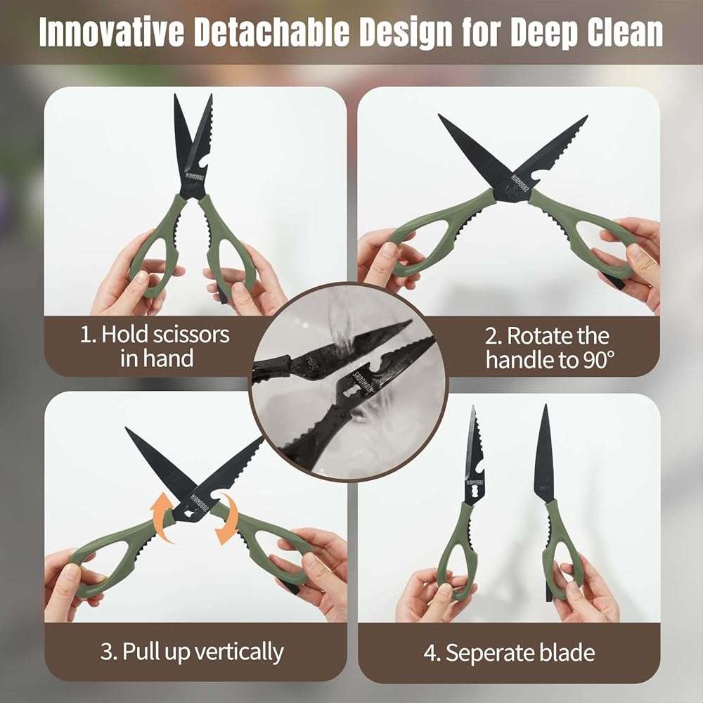 SADOMAIN Kitchen Scissors All Purpose, Extra Sharp Kitchen Shears with Knife Sharpener & Sheath, Solid & Durable Stainless Steel Scissors with ANTI-RUST Black Titanium Plated, Dishwasher Safe - Green - Image 9
