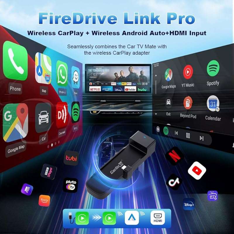 Carlinkit FireDrive Link Pro Car TV Converter, Wireless CarPlay Adapter with HDMI for Fire TV Stick Streaming, Convert Wired CarPlay to Wireless Android Auto & Apple CarPlay Dongle, Plug & Play - Image 2