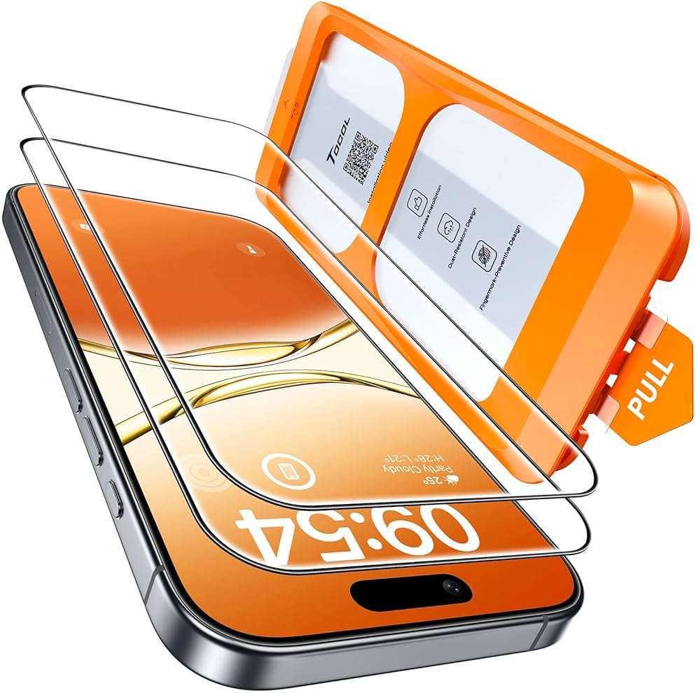 TOCOL for iPhone 17 Screen Protector 6.3 inch 9H Hardness Military Grade Shatterproof HD Tempered Glass for Full Coverage Protection 2 Pack - Image 1