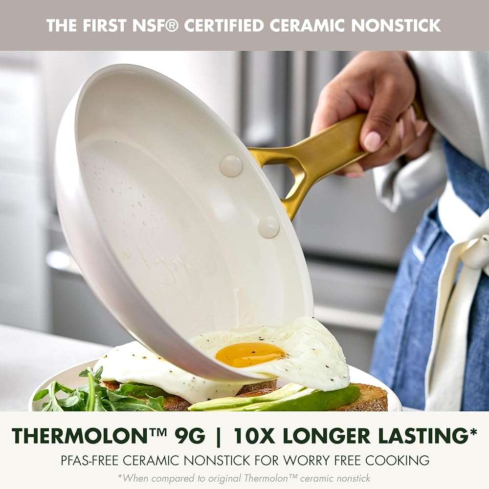 GreenPan Nonstick Reserve Pro 10” & 12” Frying Pan Set, NSF Certified Ceramic, Hard Anodized PFAS-Free Skillets, Stainless Steel Handles, Oven & Dishwasher Safe, Oyster Gray - Image 3