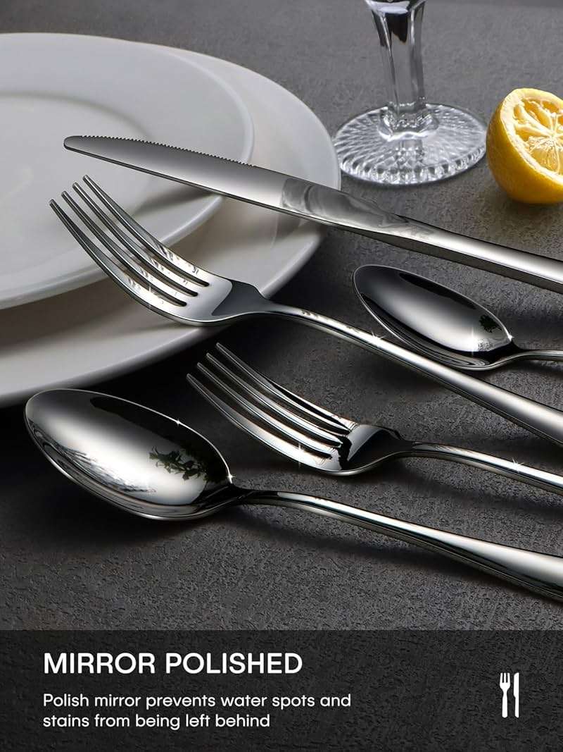 Black Silverware Set, 40 Piece Food-Grade Stainless Steel Flatware Set for 8 Include Spoons Knives and Forks Mirror Polished Rust-proof Modern Design Dishwasher Safe - Image 2