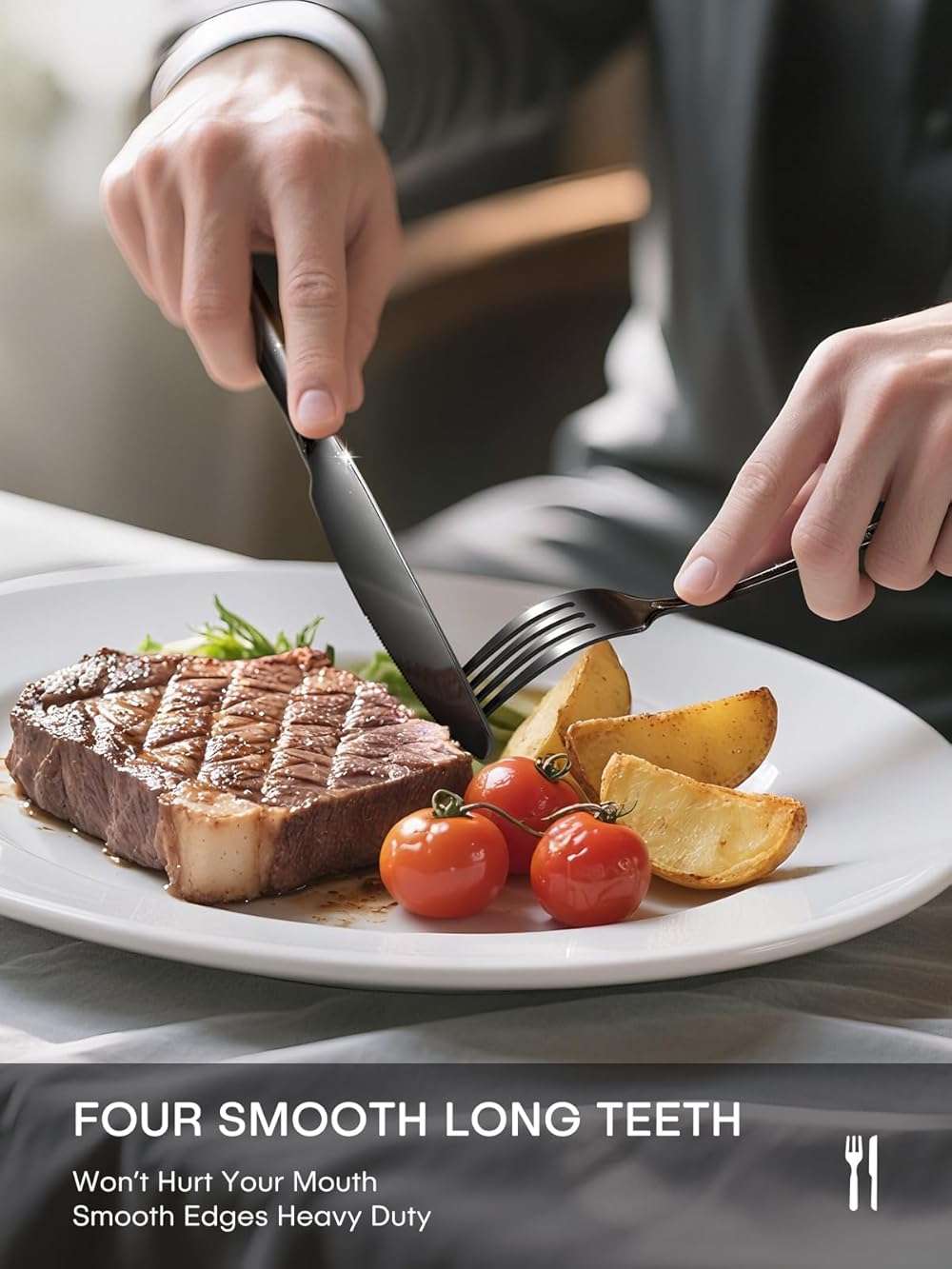 Black Silverware Set, 40 Piece Food-Grade Stainless Steel Flatware Set for 8 Include Spoons Knives and Forks Mirror Polished Rust-proof Modern Design Dishwasher Safe - Image 4