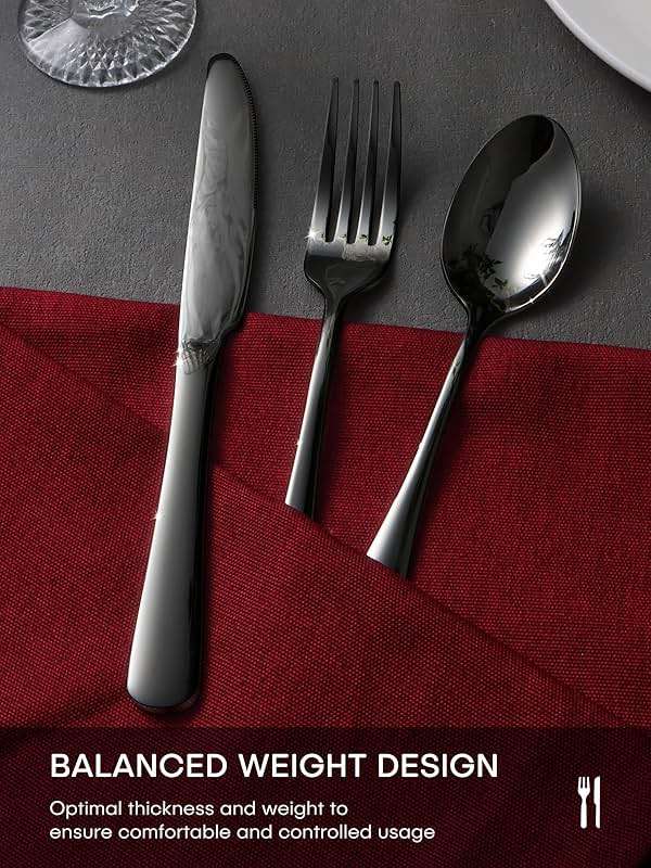 Black Silverware Set, 40 Piece Food-Grade Stainless Steel Flatware Set for 8 Include Spoons Knives and Forks Mirror Polished Rust-proof Modern Design Dishwasher Safe - Image 7