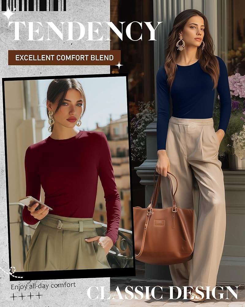 Riyiper 6 Pack Women's Long Sleeve Shirts Basic Slim Fitted Tops Casual Crew Neck Tight Tee Tops 2026 Layering T-Shirt - Image 3