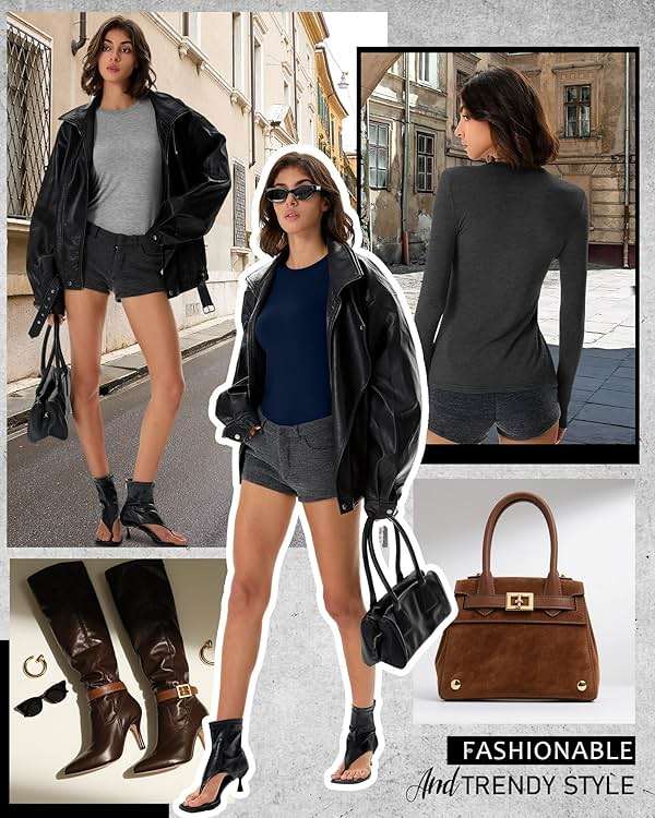 Riyiper 6 Pack Women's Long Sleeve Shirts Basic Slim Fitted Tops Casual Crew Neck Tight Tee Tops 2026 Layering T-Shirt - Image 5