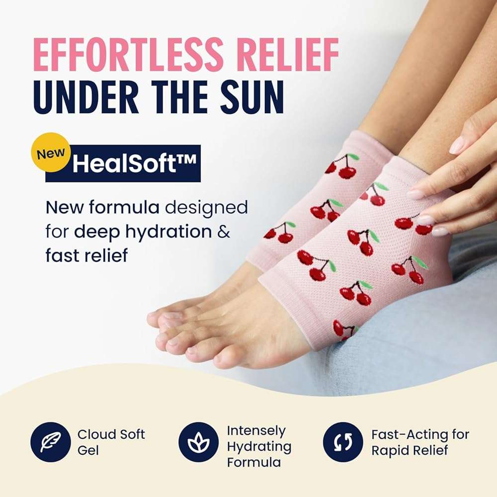 Dr. Frederick's Original Moisturizing Heel Socks for Dry Cracked Heels Treatment - 3 Pairs - Infused with Coconut Oil and Mango Butter - Stocking Stuffers for Adults - Summer Print - Image 2