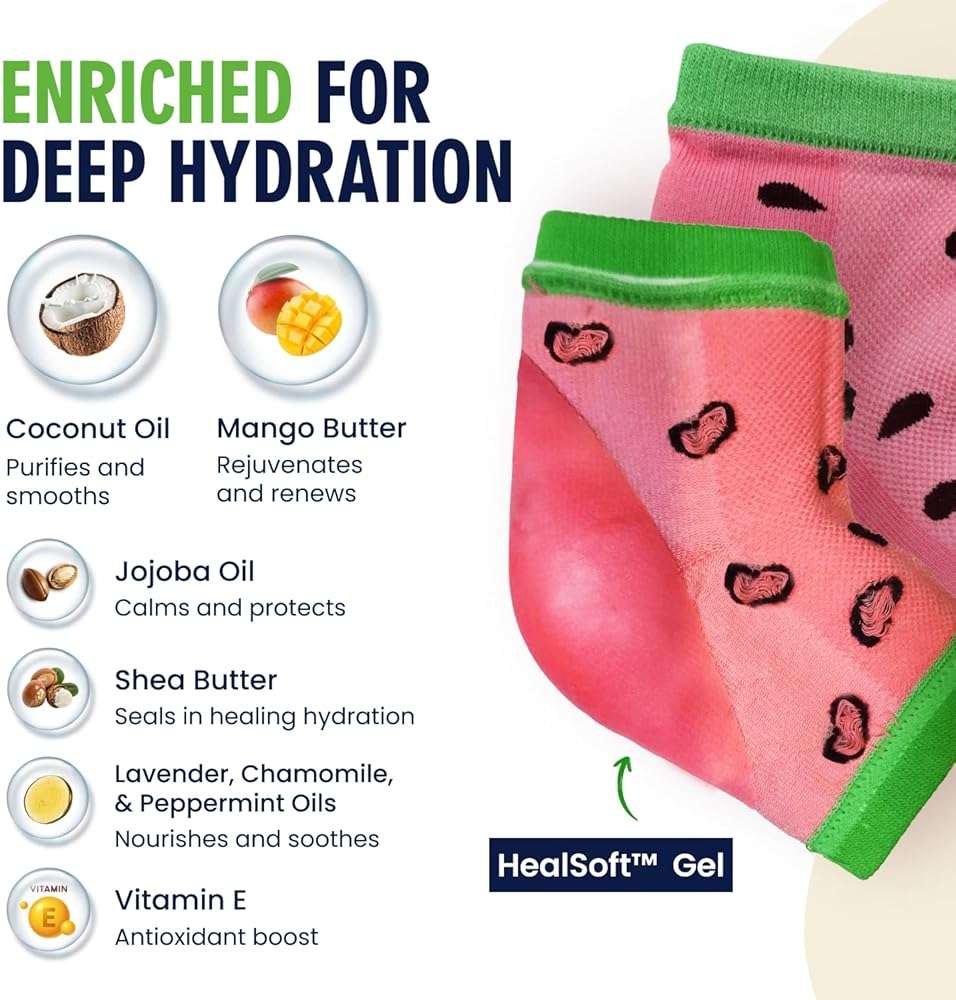 Dr. Frederick's Original Moisturizing Heel Socks for Dry Cracked Heels Treatment - 3 Pairs - Infused with Coconut Oil and Mango Butter - Stocking Stuffers for Adults - Summer Print - Image 3