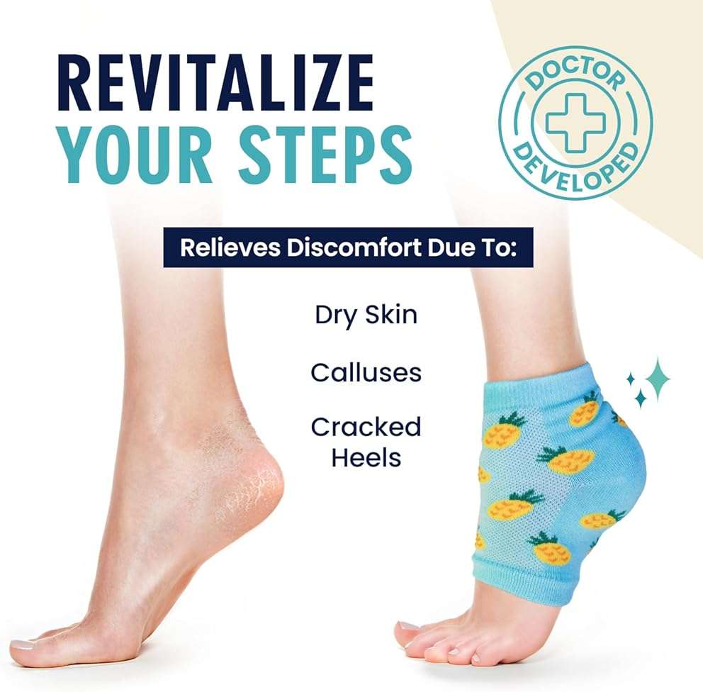 Dr. Frederick's Original Moisturizing Heel Socks for Dry Cracked Heels Treatment - 3 Pairs - Infused with Coconut Oil and Mango Butter - Stocking Stuffers for Adults - Summer Print - Image 4